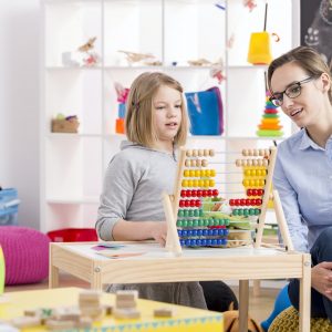 Little girl learning to count